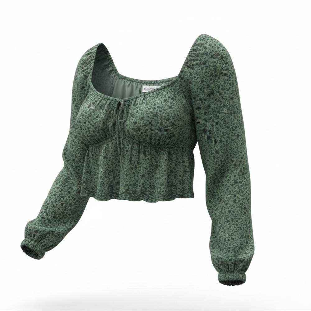 Hollister green floral crop top, small